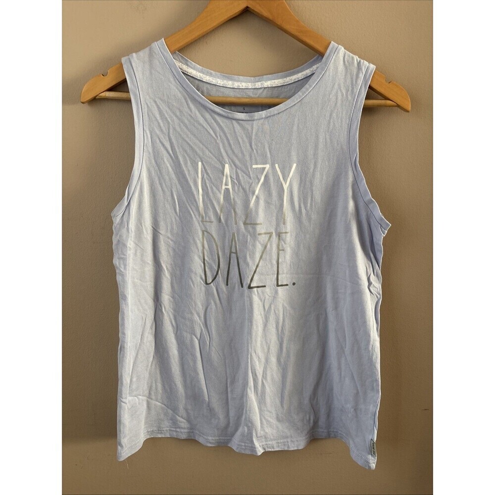 Rae Dunn Women’s Blue “Lazy Daze” Graphic Tank Top Size Small Sleeveless Tee